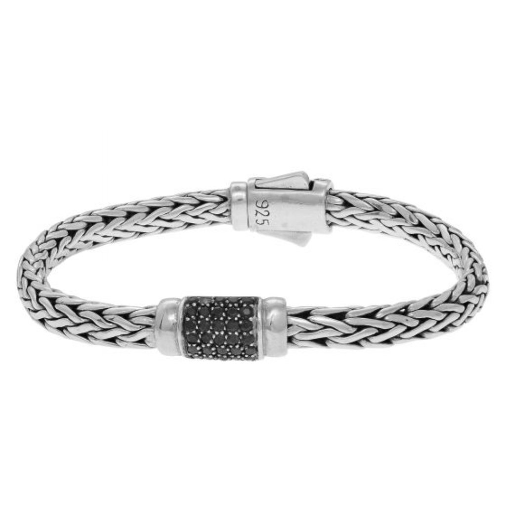 Oval Weave Bracelet With Black Sapphire Grid .925